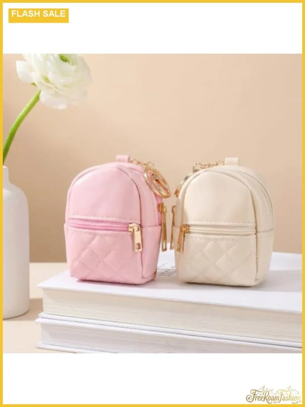Mini Keychain Backpack Coin Purse 2Pcs PU Leather Wallet Keychain Pouch